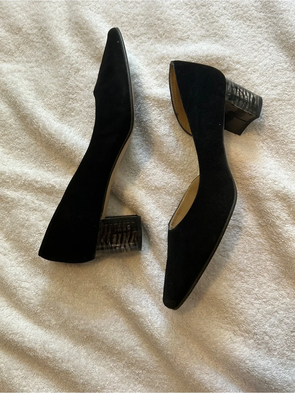Black Suede Low Block Heel Pumps